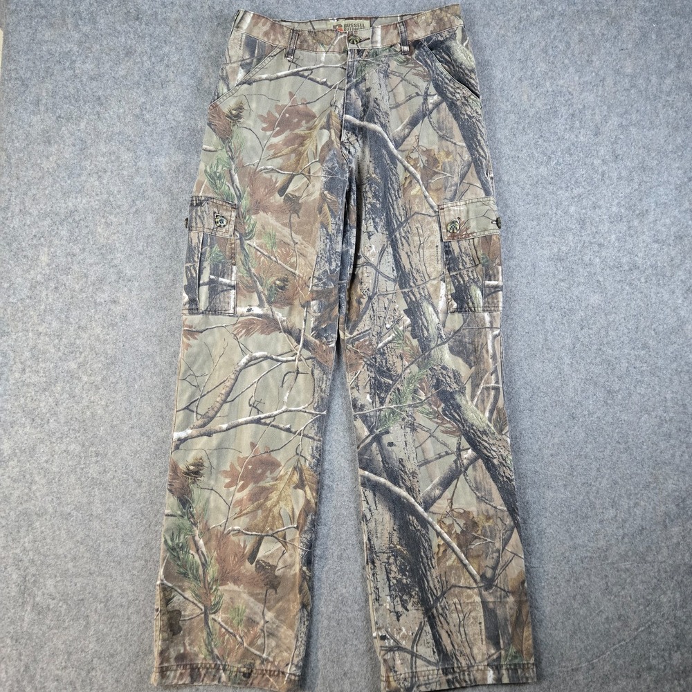 Russell Outdoors Camo Cargoâ Pants Mens Small Realtree AP Hunting Y2K Adjustable